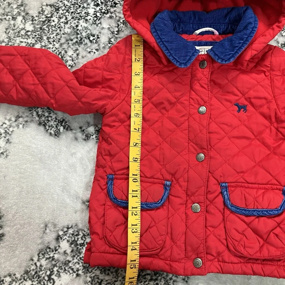 Mini Boden Toddler Red Quilted Hooded Jacket Coat Blue Trim Size 2-3Y